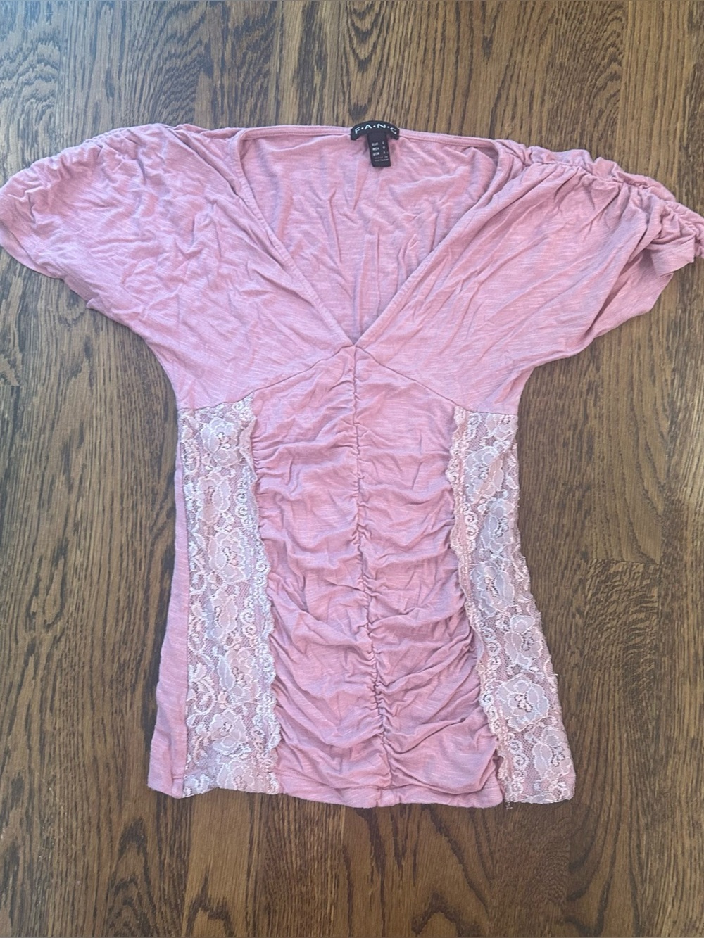 Vintage 2000s F·A·N·G Pink Ruched Lace Side Top – Coquette / Balletcore